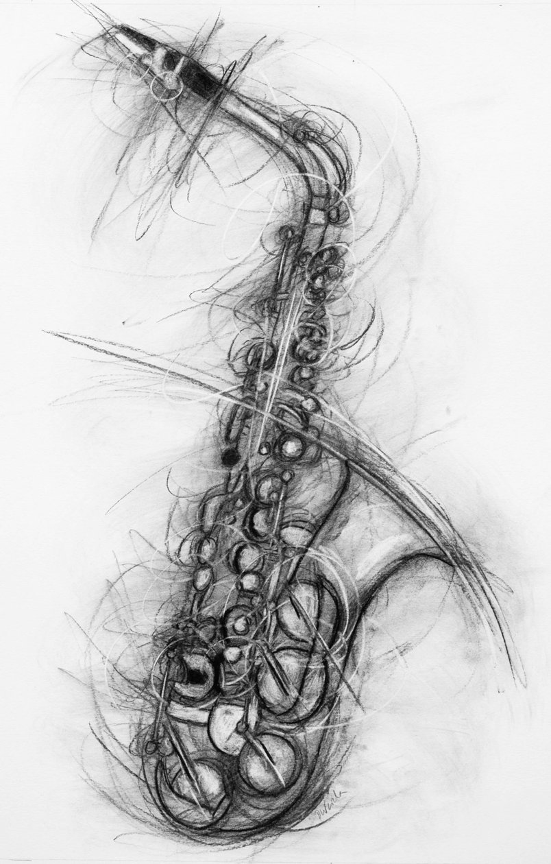 Saxofon 2005 (kul på papir) af Penny Warden