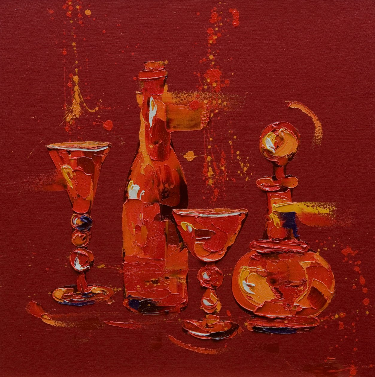 Still Life in Red, 2005 (olie på lærred) af Penny Warden