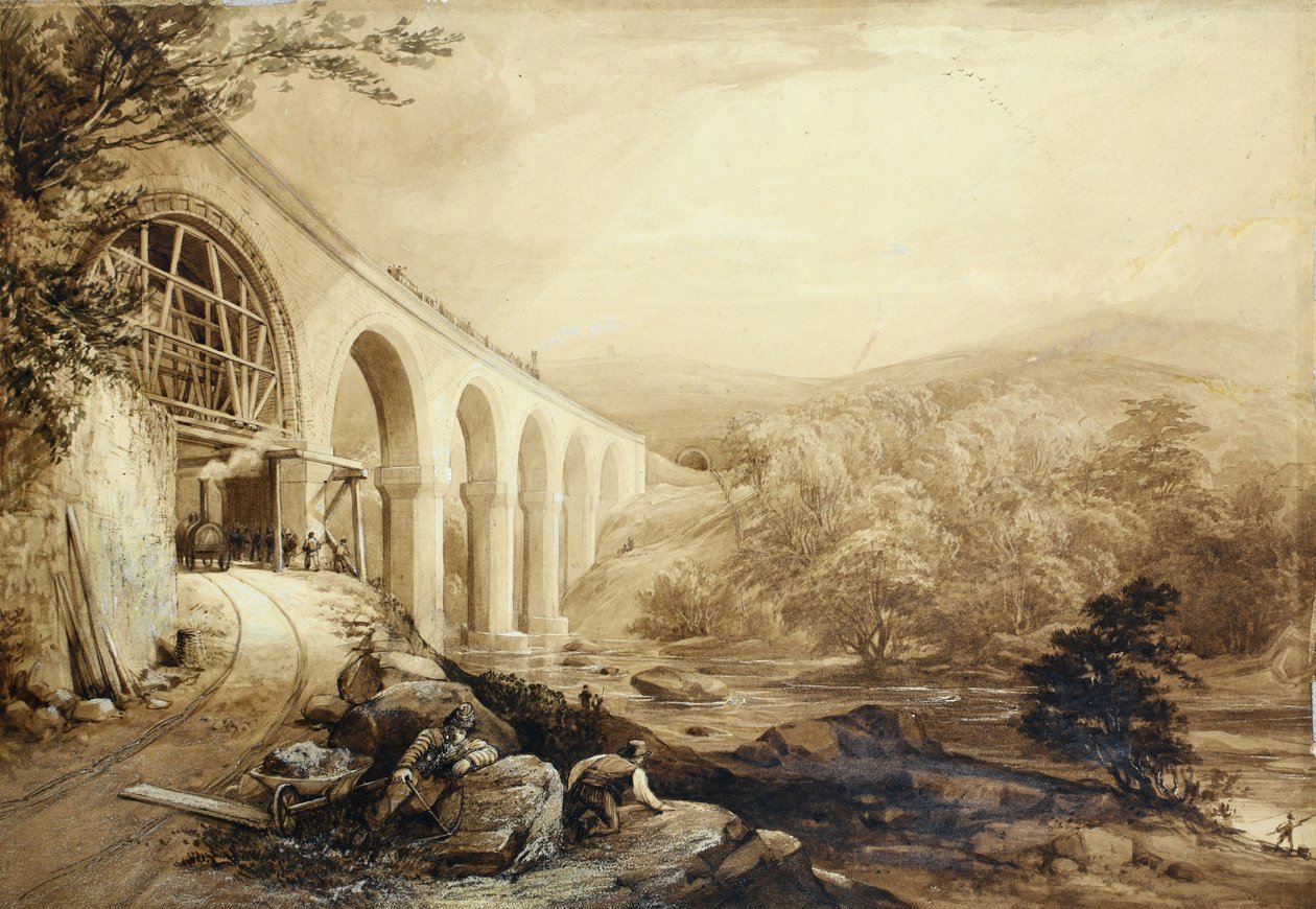 Quakers Yard Viaduct, ca. 1840 (pen og vask på papir) af Penry Williams