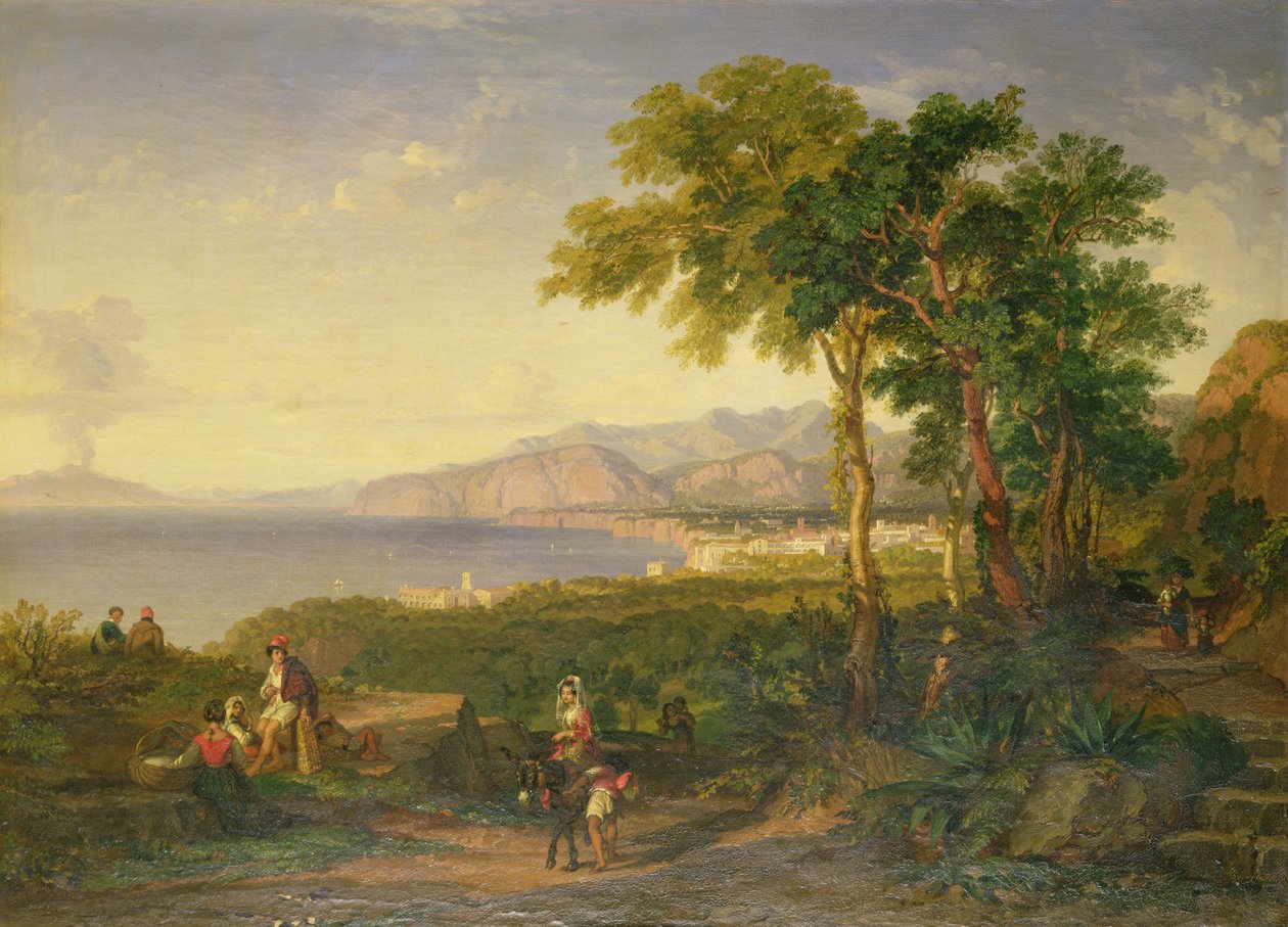 Salerno-bugten, ca. 1820-30 (olie på lærred) af Penry Williams