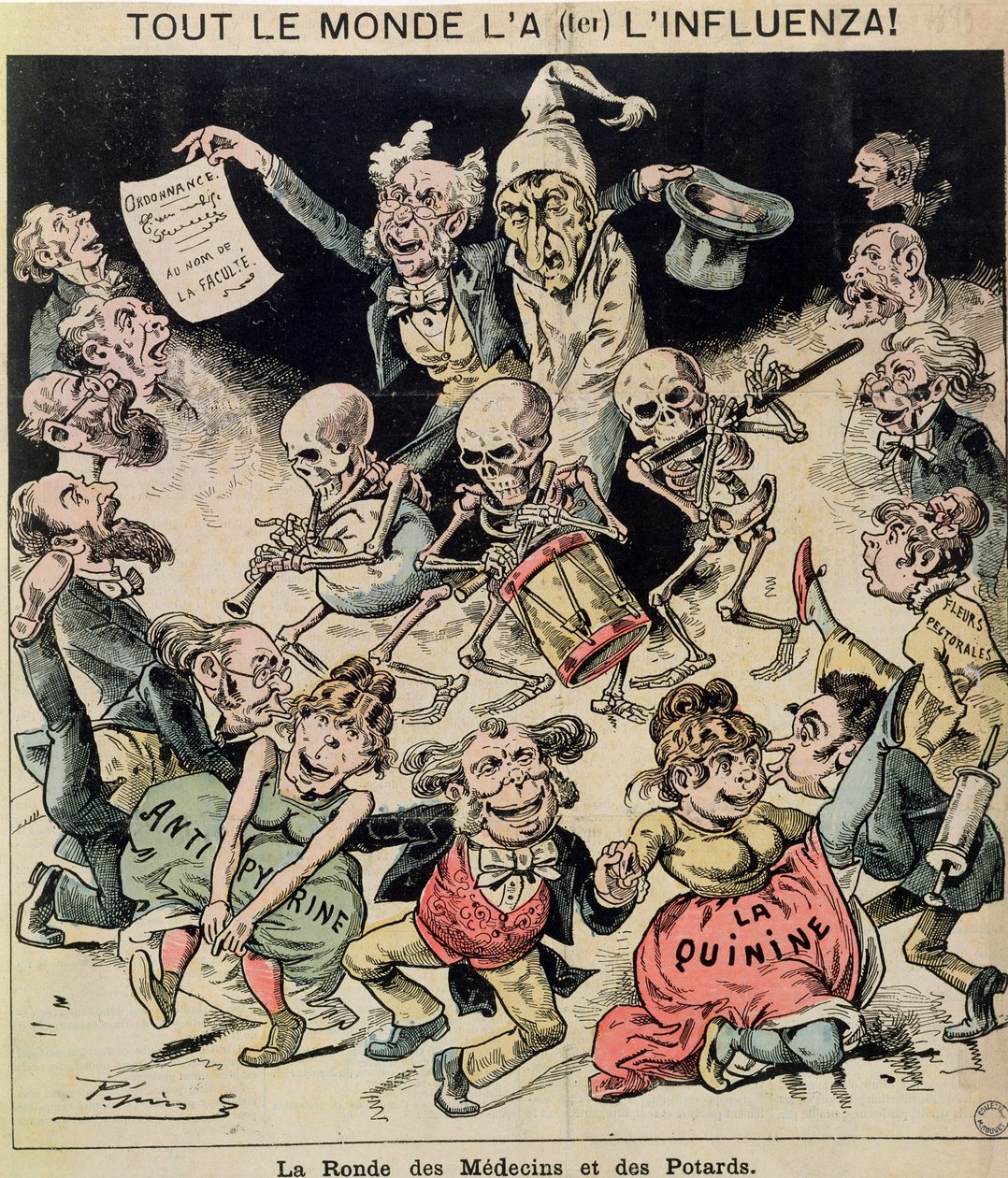 Karikatur af influenzaepidemien i 1820, ca. 1889 af Pepin