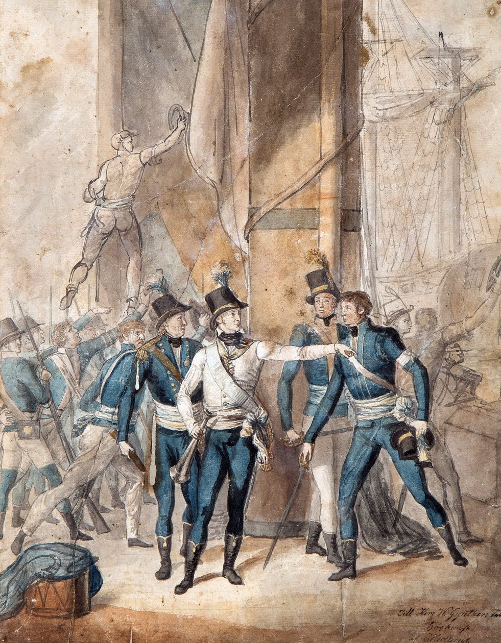 Prins Charles XIII af Sverige ved slaget ved Hogland den 17. juli 1788 af Per Krafft den Yngre (1777-1863) - Akvarel på papir, 35x28 cm - Privat samling af Per  Krafft