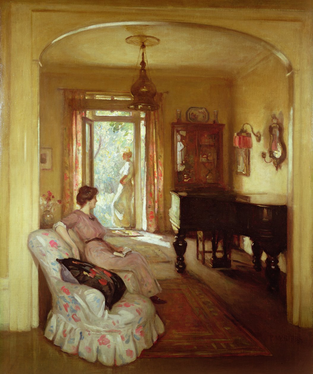 Interiørscene med to damer af Percy William Gibbs
