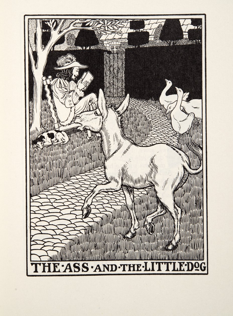 The Ass and the Little Dog, fra Fontaine Fables, pub. 1905 af Percy J. Billingshurst