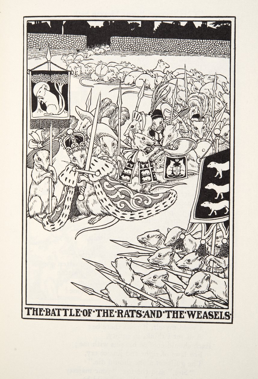 The Battle of the Rats and the Weasels, fra Fontaine Fables, pub. 1905 af Percy J. Billingshurst