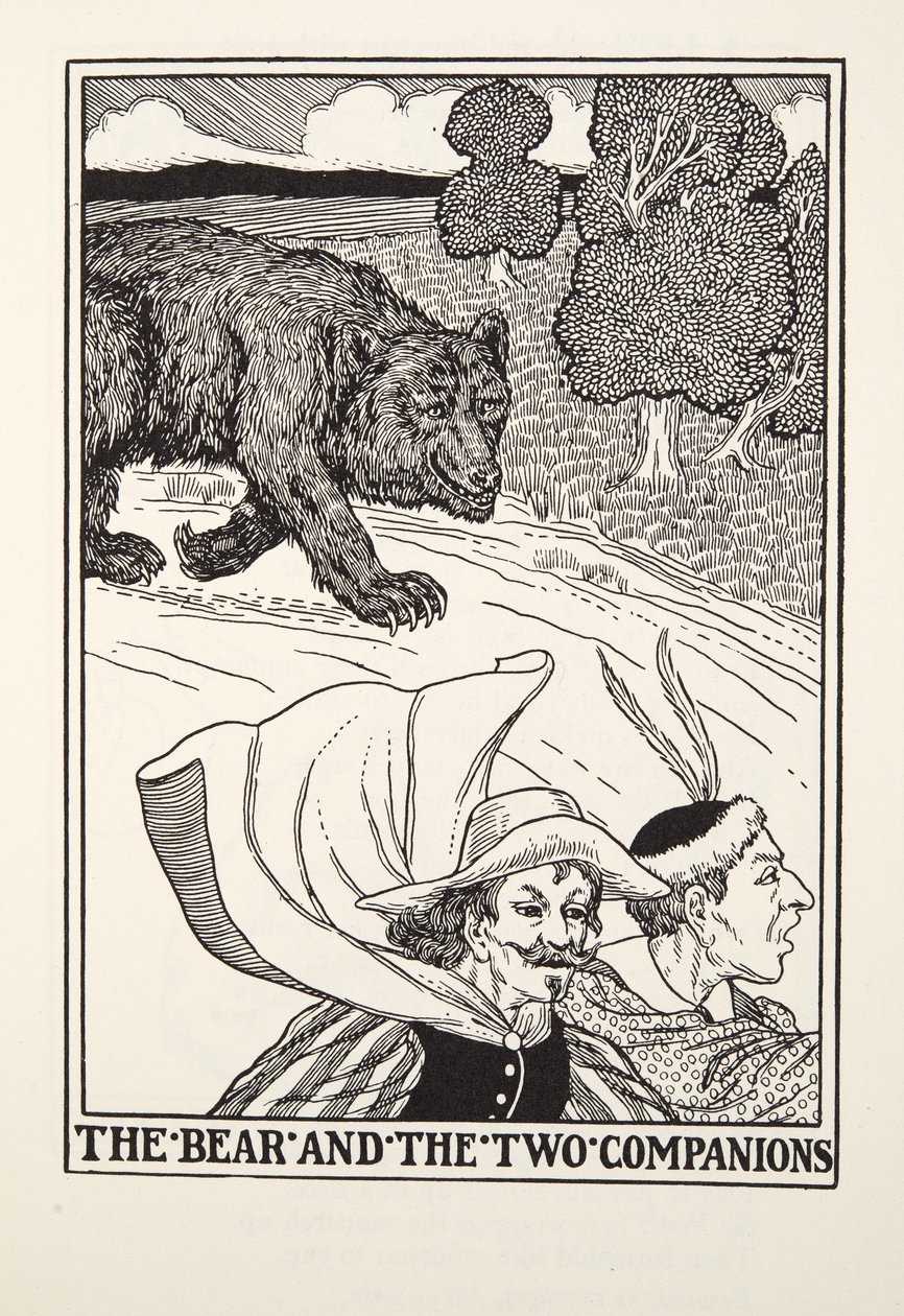 The Bear and the Two Companions, fra Fontaine Fables, pub. 1905 (gravering) af Percy J. Billingshurst