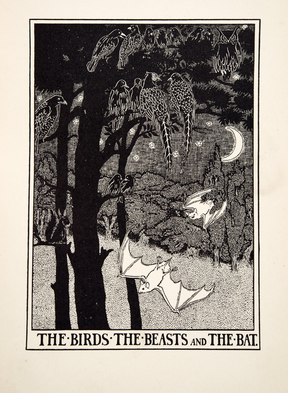 The Birds, the Beasts and the Bat, fra A Hundred Fables of Aesop, pub.1903 (gravering) af Percy J. Billingshurst
