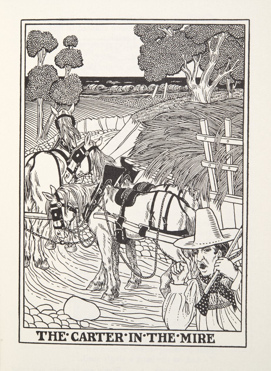 The Carter in the Mire, fra Fontaine Fables, pub. 1905 (gravering) af Percy J. Billingshurst