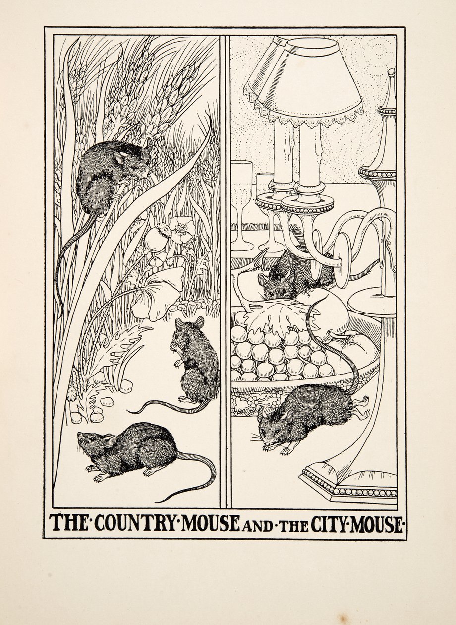 The Country Mouse and the City Mouse, fra A Hundred Fables of Aesop, pub.1903 af Percy J. Billingshurst