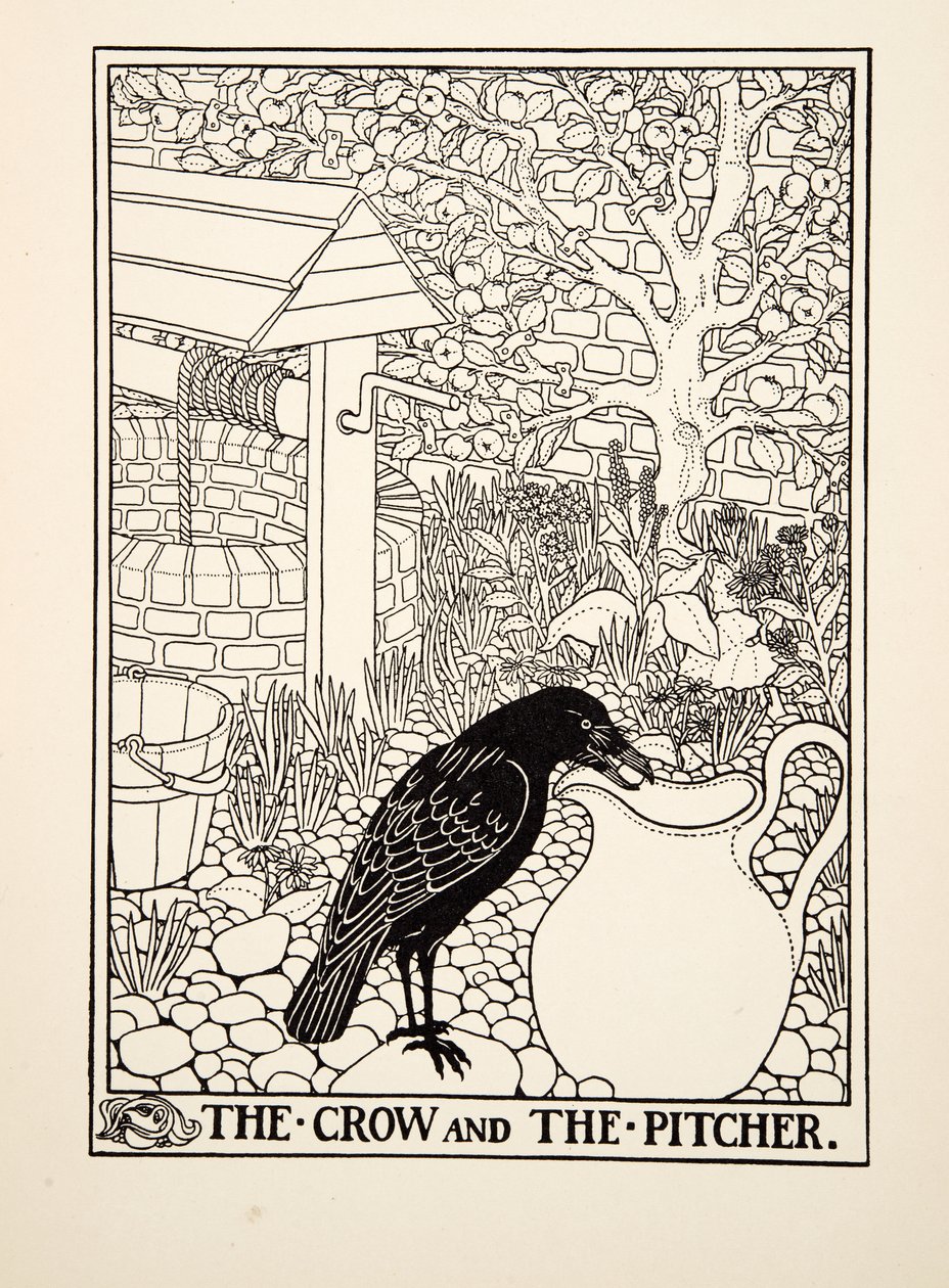 The Crow and the Pitcher, fra A Hundred Fables of Aesop, pub.1903 af Percy J. Billingshurst