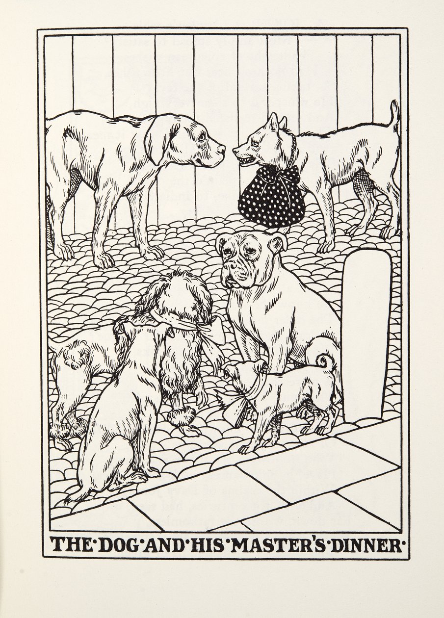 The Dog and his Masters Dinner, fra Fontaine Fables, pub. 1905 af Percy J. Billingshurst