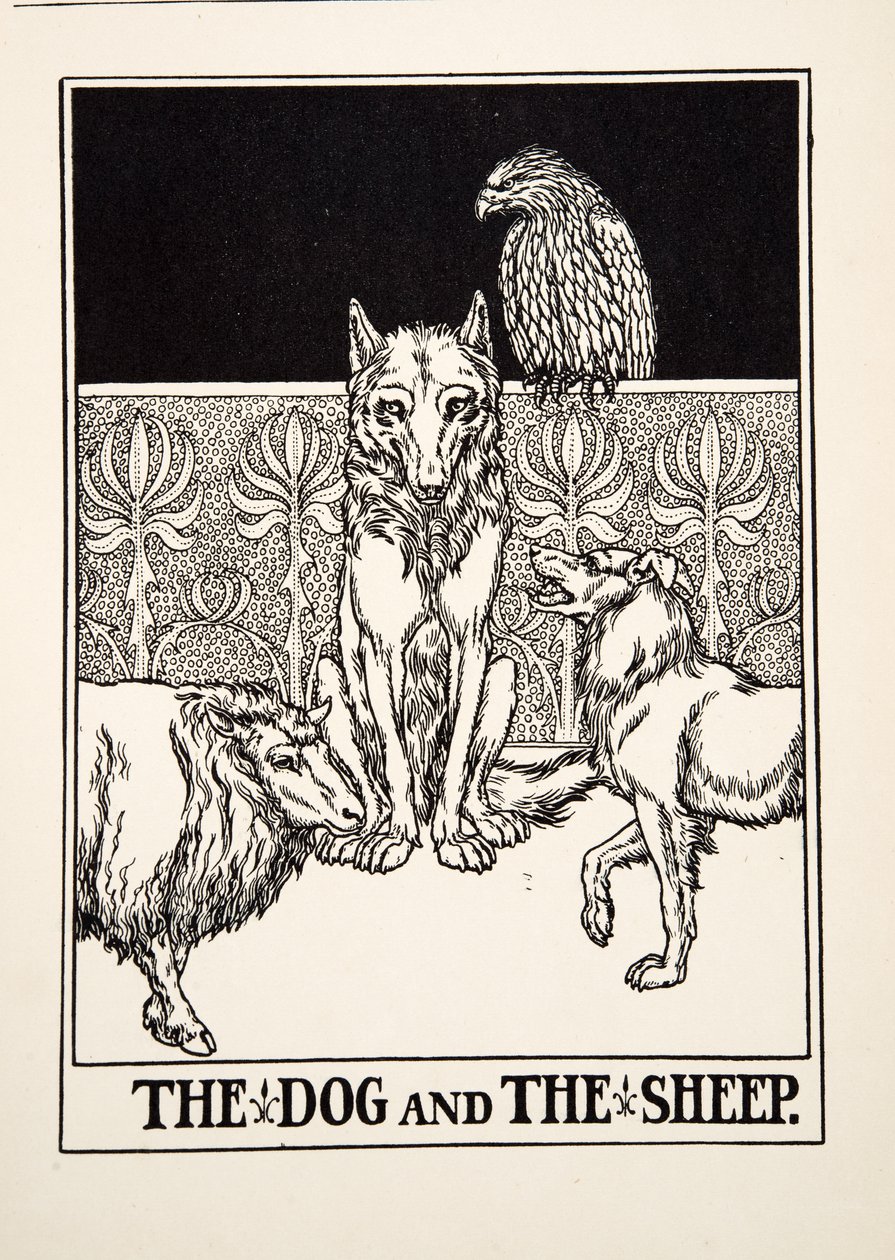 The Dog and the Sheep, fra Aesops hundrede fabler, pub.1903 af Percy J. Billingshurst