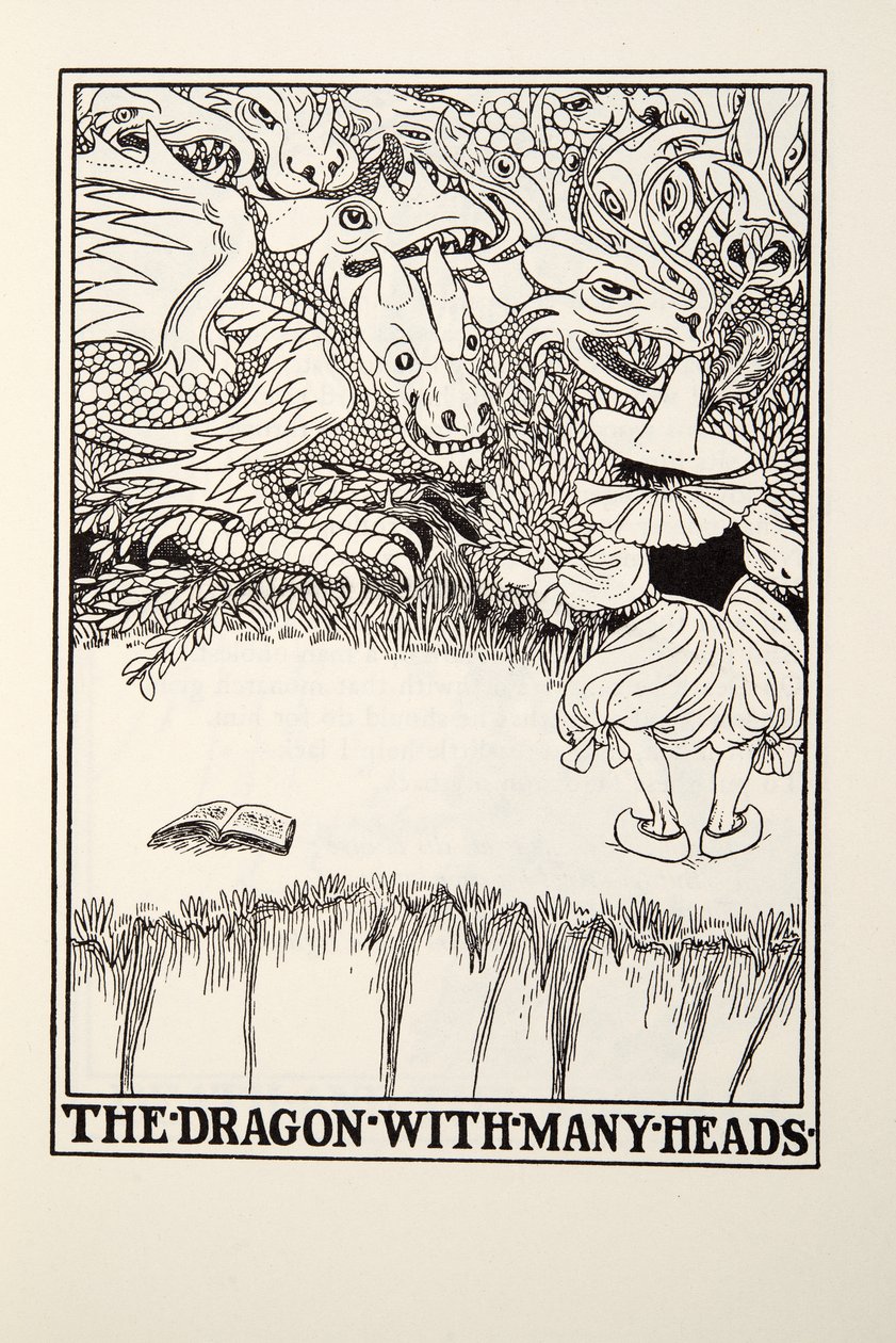 Dragen med mange hoveder, fra Fontaine Fables, pub. 1905 (gravering) af Percy J. Billingshurst