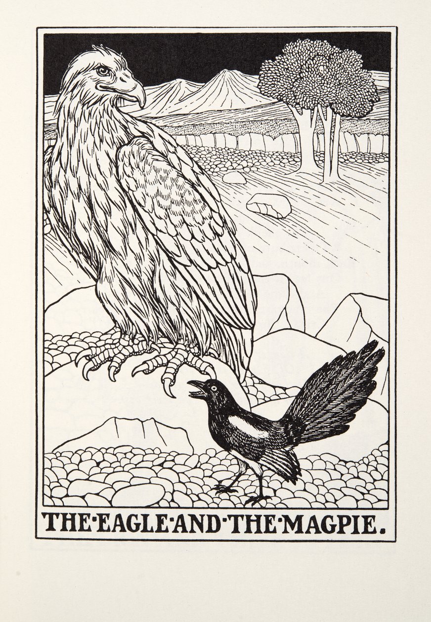 The Eagle and the Magpie, fra Fontaine Fables, pub. 1905 af Percy J. Billingshurst