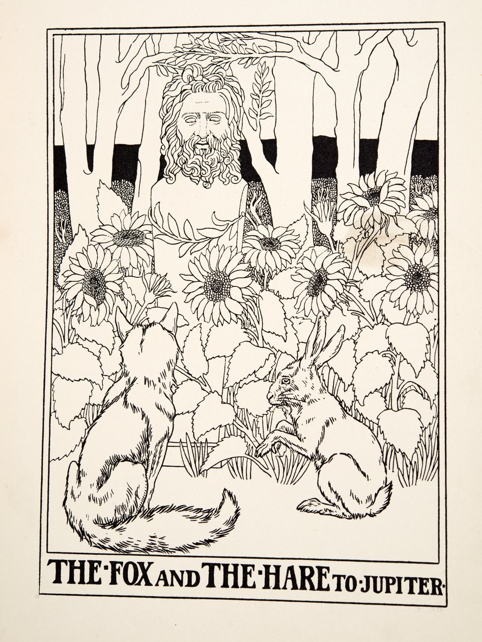 The Fox and the Hare til Jupiter, fra A Hundred Fables of Aesop, pub.1903 af Percy J. Billingshurst