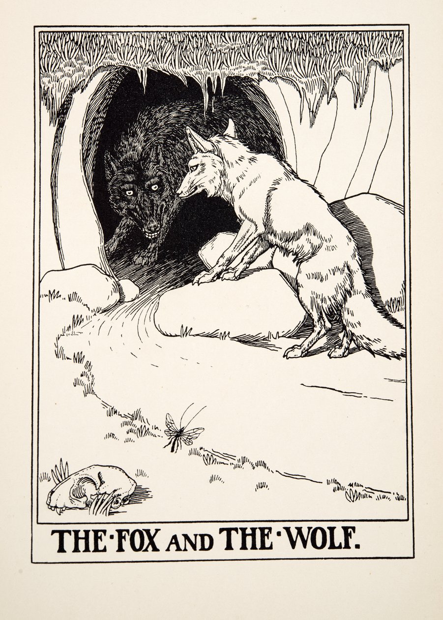 The Fox and the Wolf, fra A Hundred Fables of Aesop, pub.1903 (gravering) af Percy J. Billingshurst