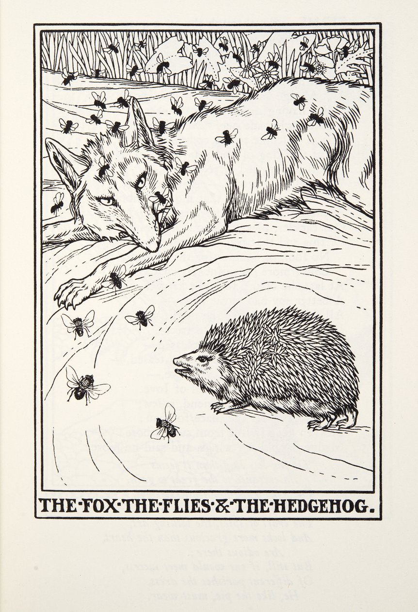 The Fox, the Flies and the Hedgehog, fra Fontaine Fables, pub. 1905 af Percy J. Billingshurst