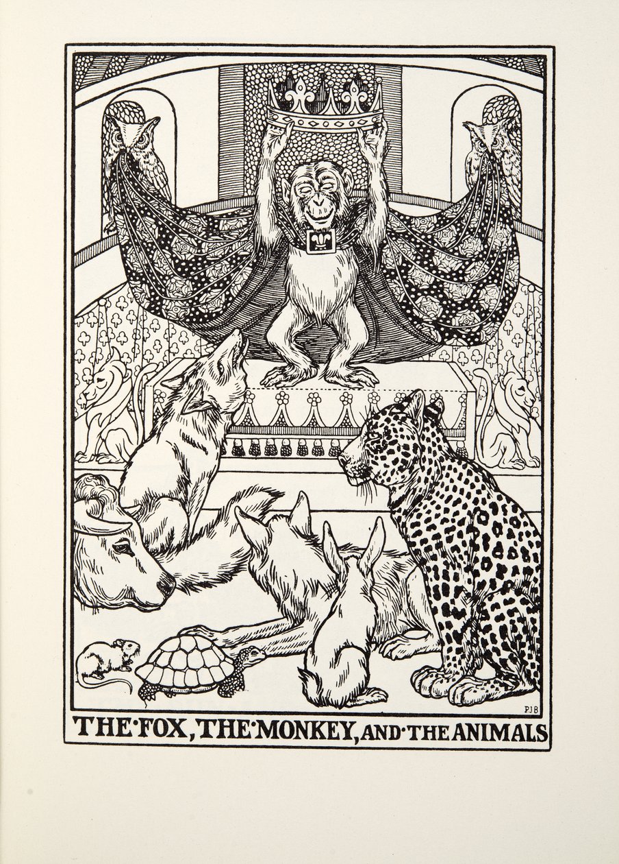 The Fox, the Monkey, and the Animals, fra Fontaine Fables, pub. 1905 af Percy J. Billingshurst