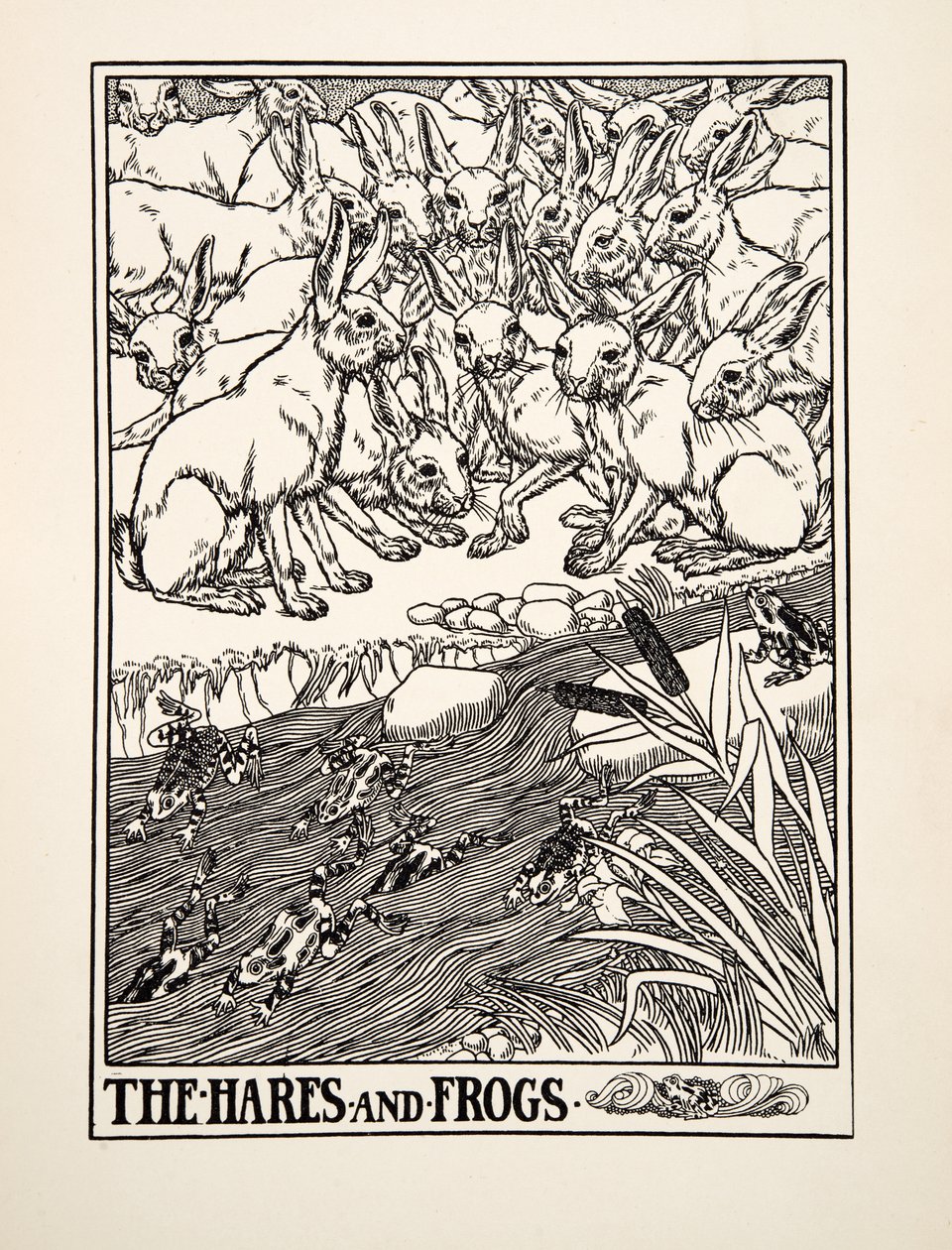 The Hares and Frogs, fra A Hundred Fables of Aesop, pub.1903 af Percy J. Billingshurst