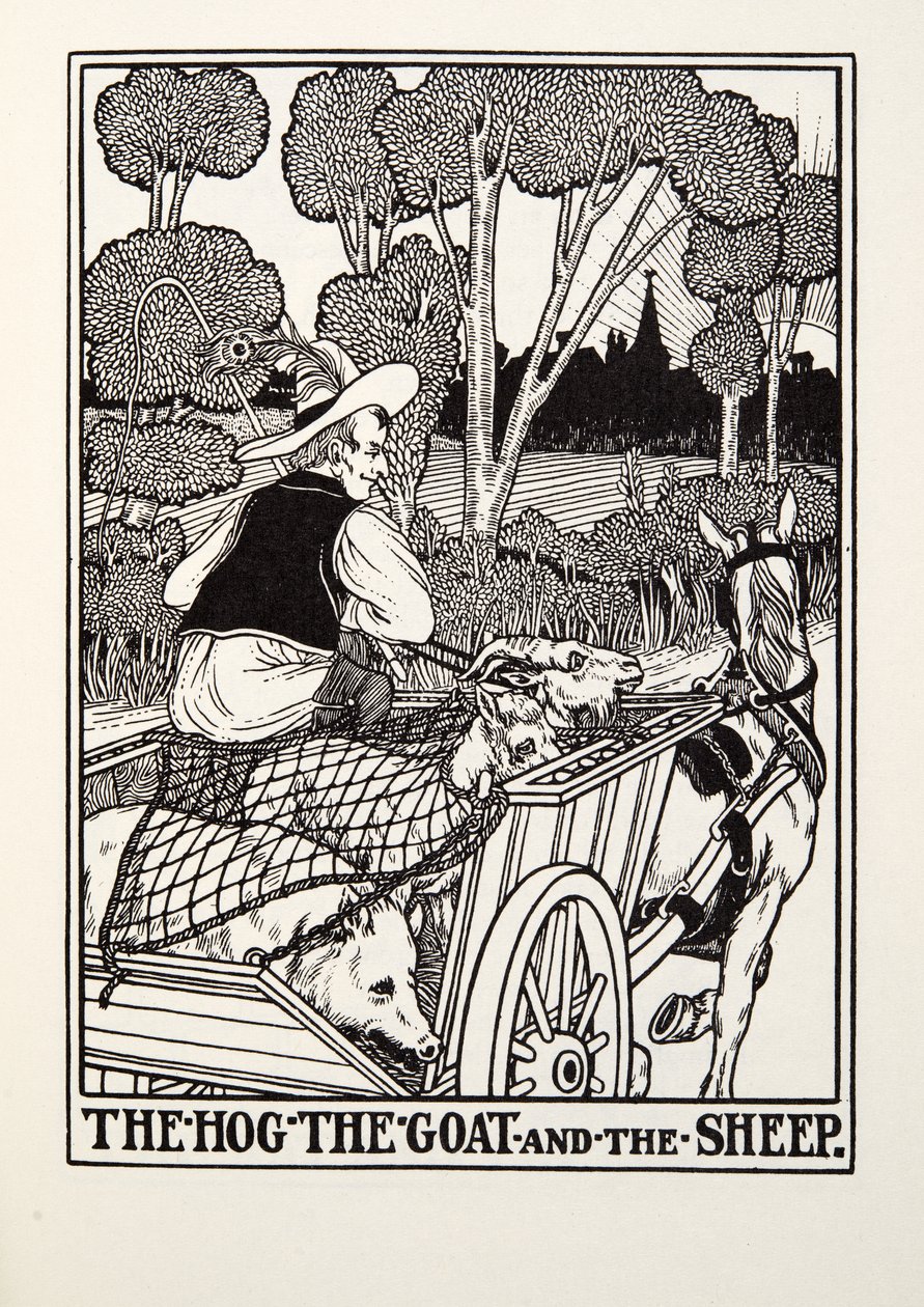 The Hog, the Goat and the Sheep, fra Fontaine Fables, pub. 1905 af Percy J. Billingshurst