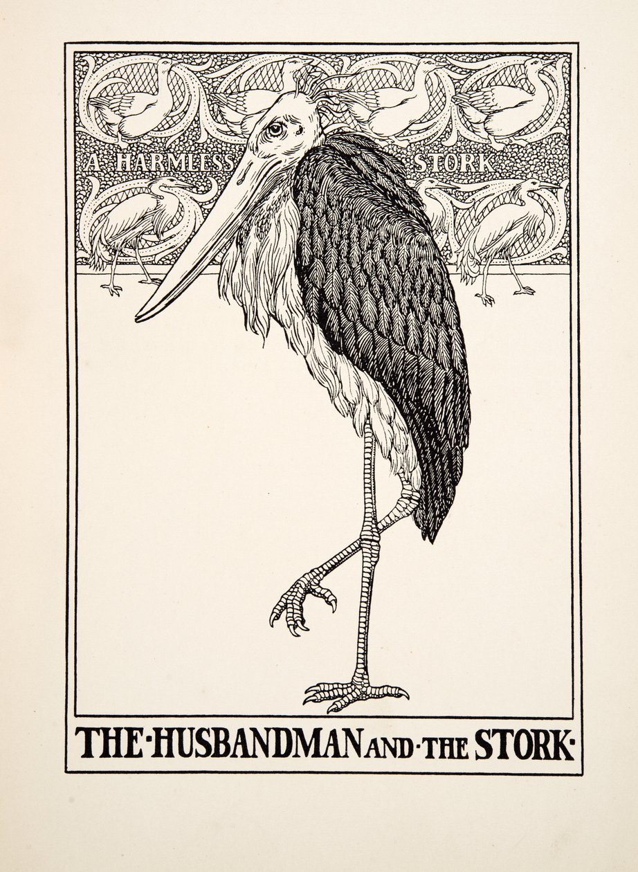 Husbonden og Storken, fra Aesops hundrede fabler, pub.1903 af Percy J. Billingshurst