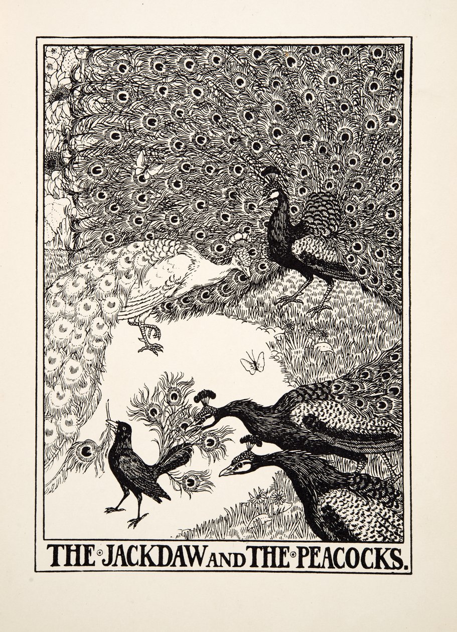 The Jackdaw and the Peacocks, fra A Hundred Fables of Aesop, pub.1903 af Percy J. Billingshurst