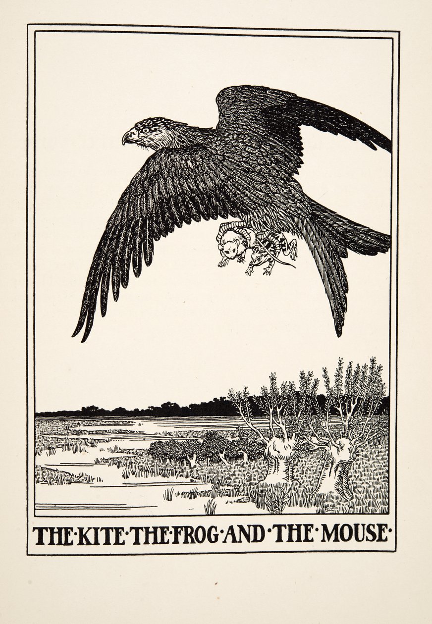 Dragen, frøen og musen, fra A Hundred Fables of Aesop, pub.1903 af Percy J. Billingshurst