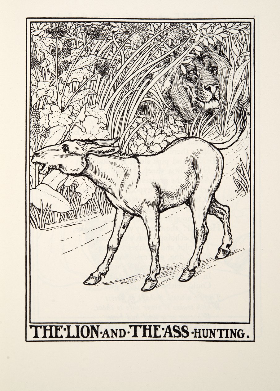 The Lion and The Ass Hunting, fra Fontaine Fables, pub. 1905 af Percy J. Billingshurst