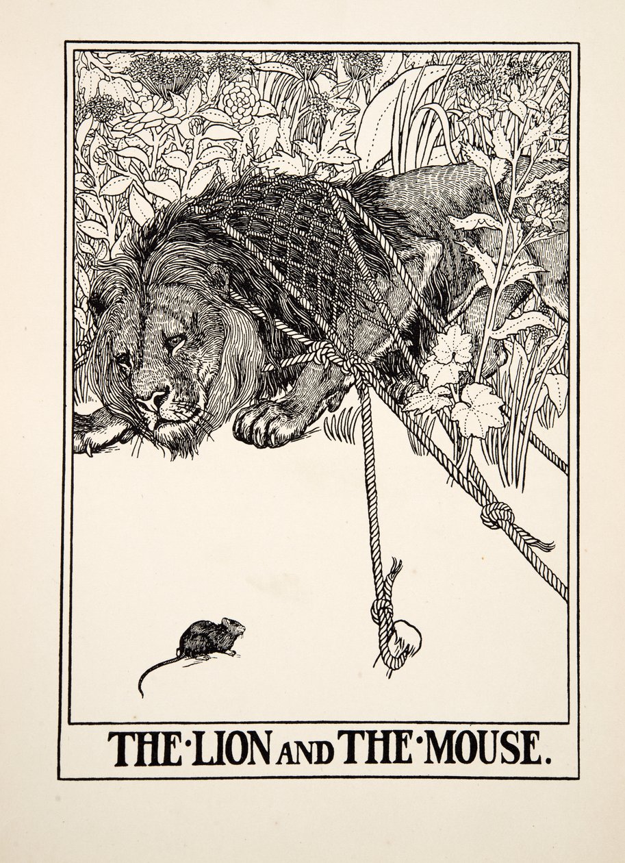 The Lion and the Mouse, fra A Hundred Fables of Aesop, pub.1903 af Percy J. Billingshurst