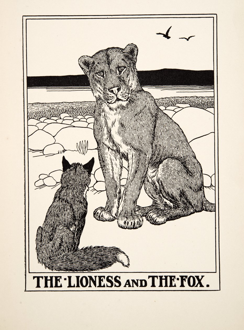 The Lioness and the Fox, fra A Hundred Fables of Aesop, pub.1903 af Percy J. Billingshurst