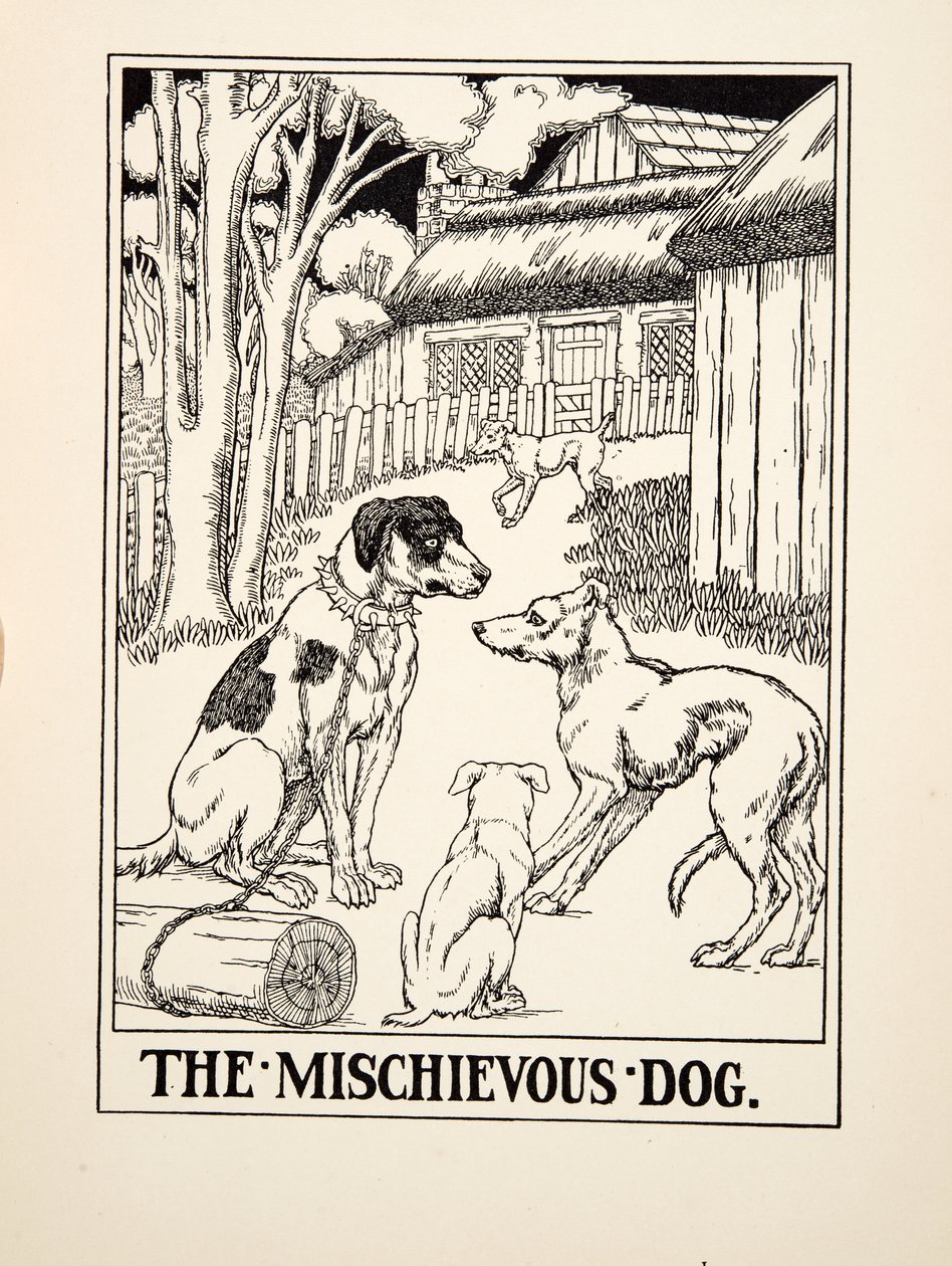 Den uartige hund, fra Æsops hundrede fabler, udg. 1903 (stik) af Percy J. Billingshurst