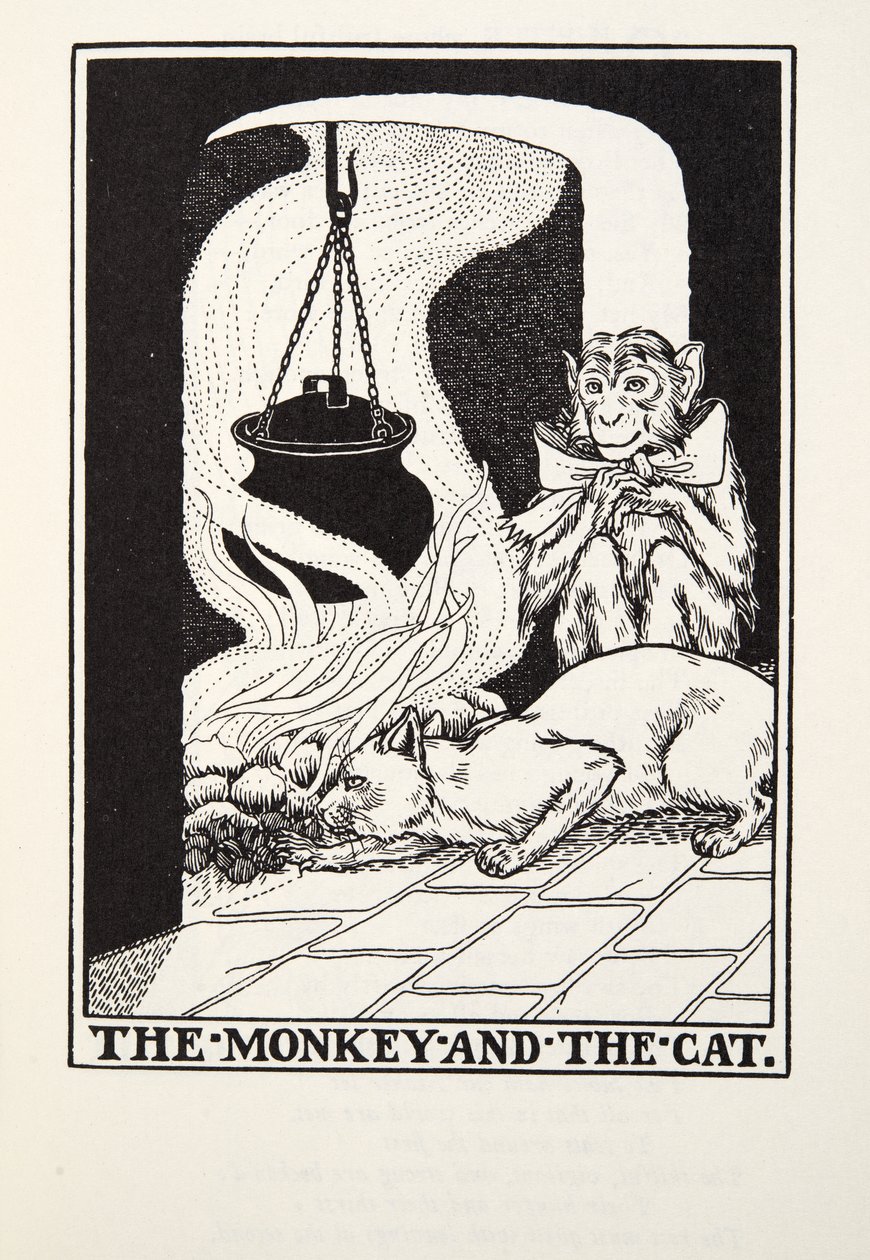 The Monkey and the Cat, fra Fontaine Fables, pub. 1905 af Percy J. Billingshurst