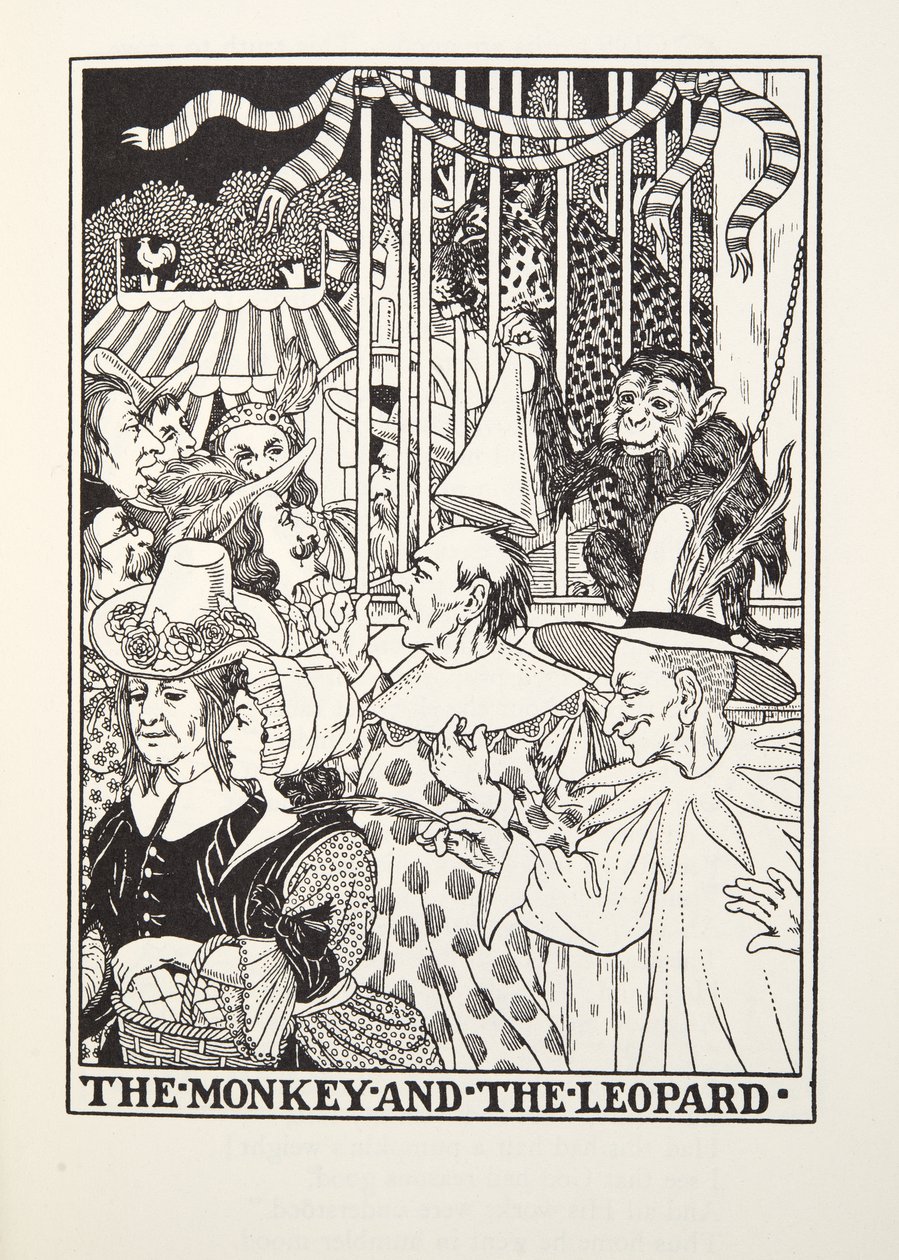 Aben og leoparden, fra Fontaine Fables, pub. 1905 af Percy J. Billingshurst
