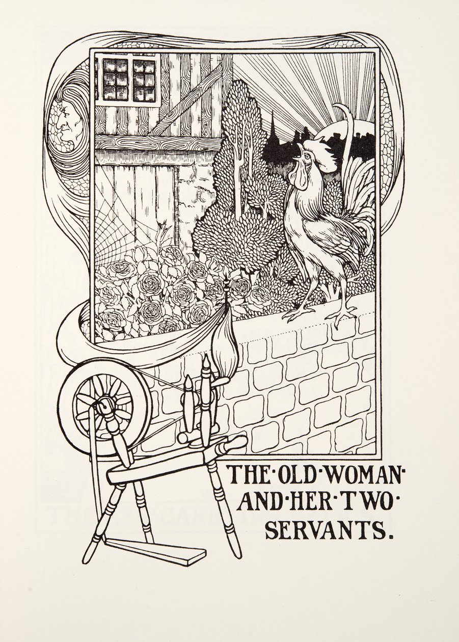 Den gamle kvinde og hendes to tjenere, fra Fontaine Fables, pub. 1905 (gravering) af Percy J. Billingshurst