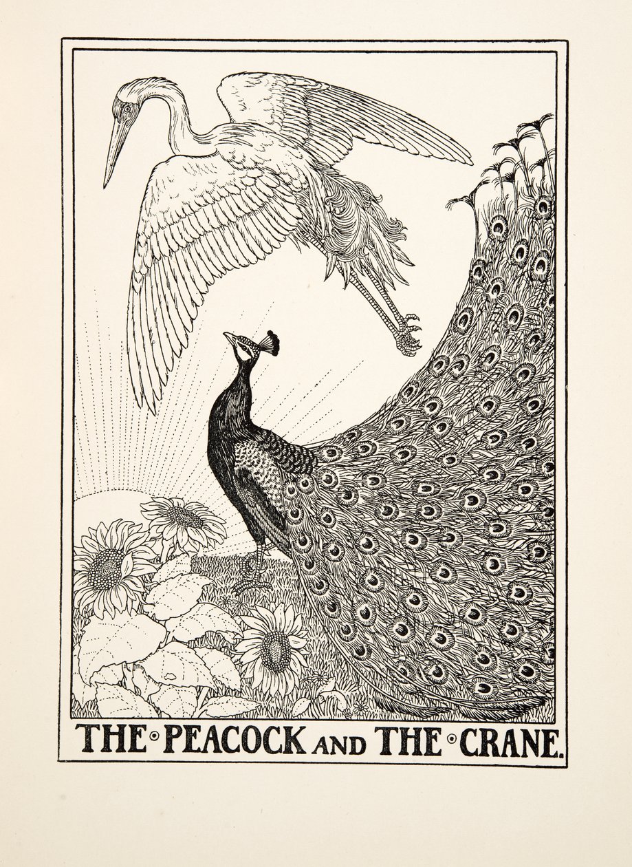 The Peacock and the Crane, fra A Hundred Fables of Aesop, pub.1903 af Percy J. Billingshurst