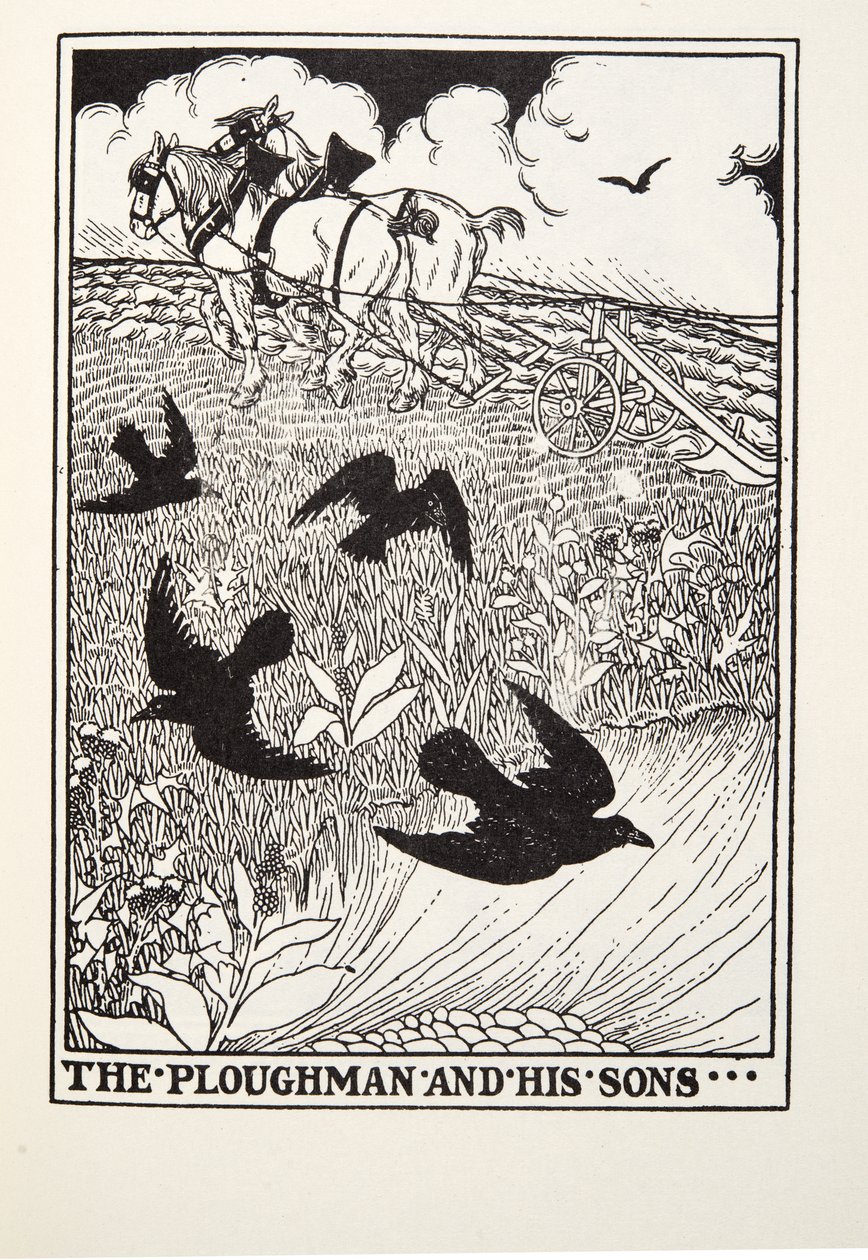 Plovmanden og hans sønner, fra Fontaine Fables, pub. 1905 af Percy J. Billingshurst