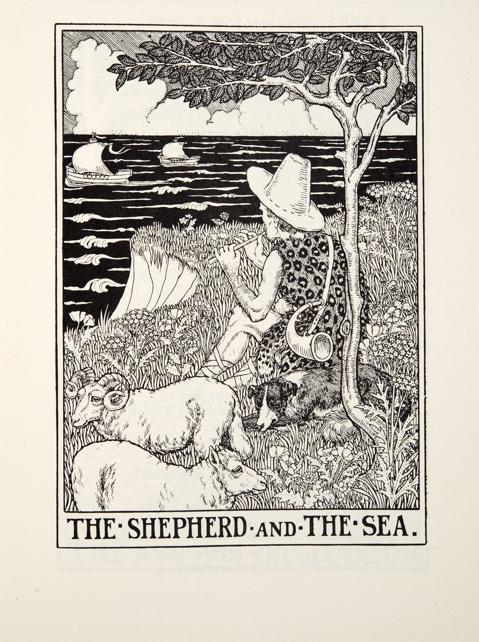 Hyrden og havet, fra Fontaine Fables, pub. 1905 af Percy J. Billingshurst