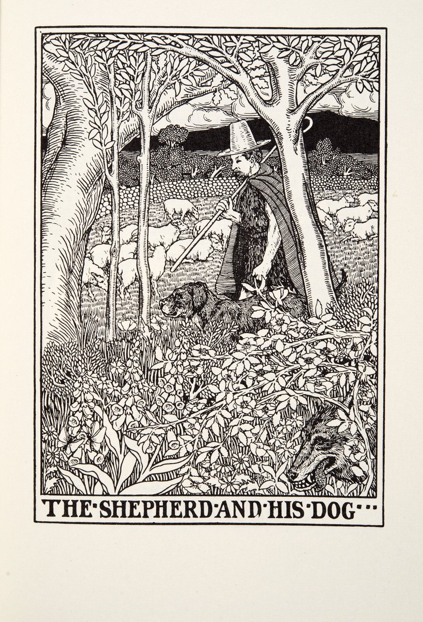 Hyrden og hans hund, fra Fontaine Fables, pub. 1905 af Percy J. Billingshurst