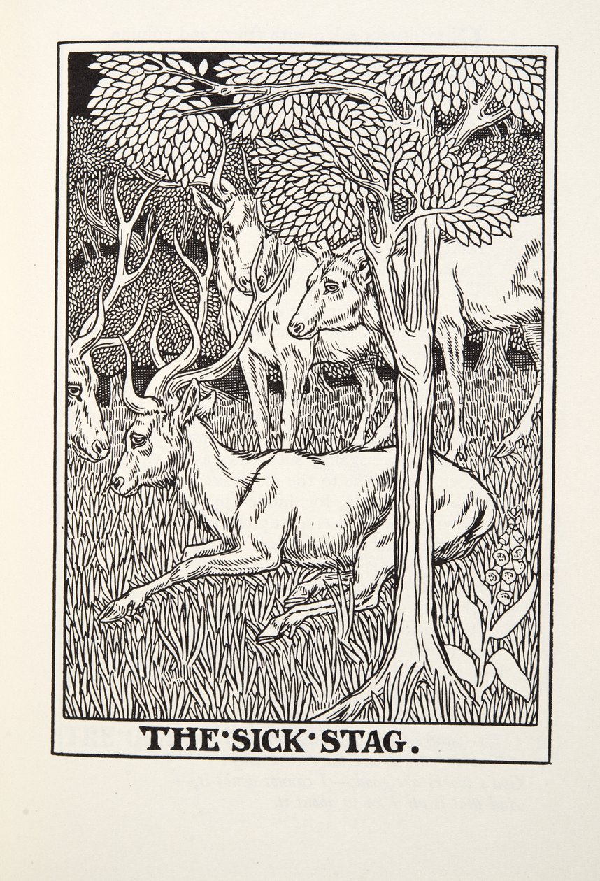 The Sick Stag, fra Fontaine Fables, pub. 1905 af Percy J. Billingshurst