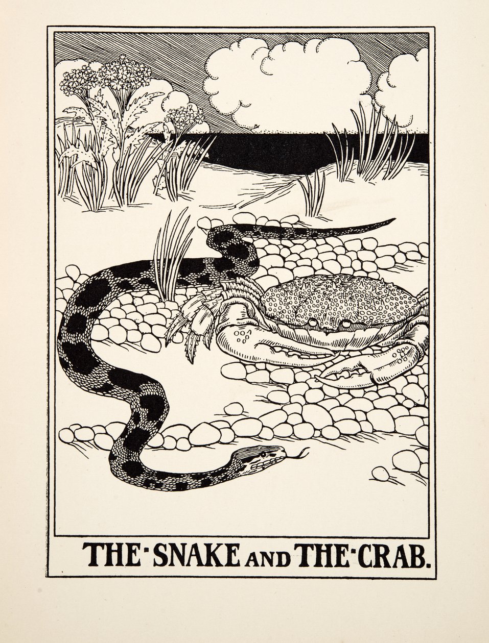 The Snake and the Crab, fra A Hundred Fables of Aesop, pub.1903 af Percy J. Billingshurst