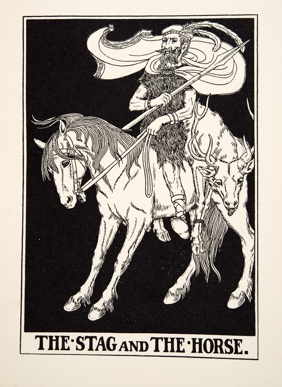 The Stag and the Horse, fra A Hundred Fables of Aesop, pub.1903 (gravering) af Percy J. Billingshurst