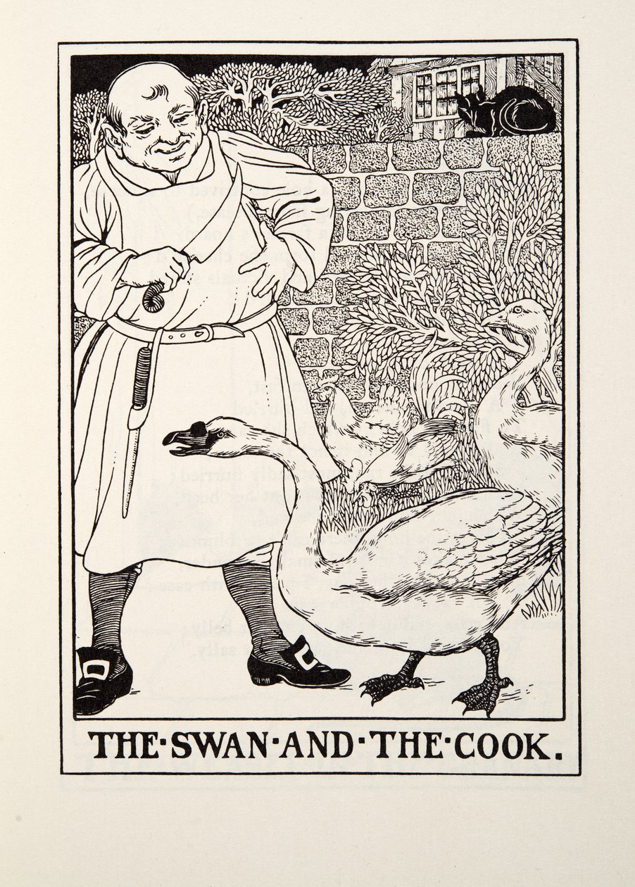 Svanen og kokken, fra Fontaine Fables, pub. 1905 af Percy J. Billingshurst