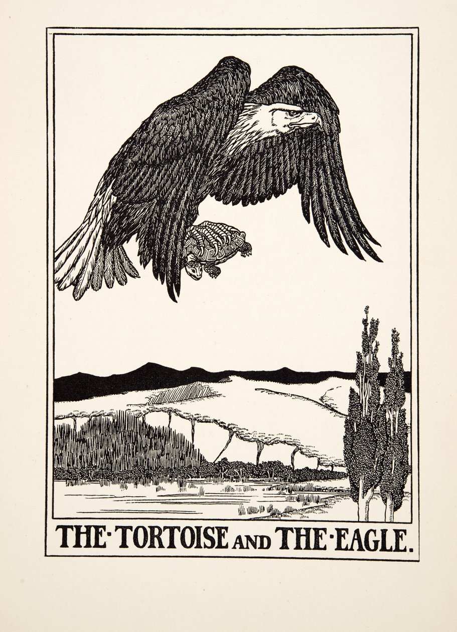Skilpadden og ørnen, fra A Hundred Fables of Aesop, pub.1903 (gravering) af Percy J. Billingshurst