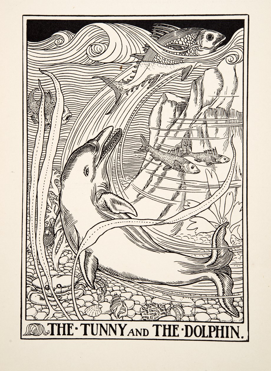 The Tunny and the Dolphin, fra A Hundred Fables of Aesop, pub.1903 af Percy J. Billingshurst