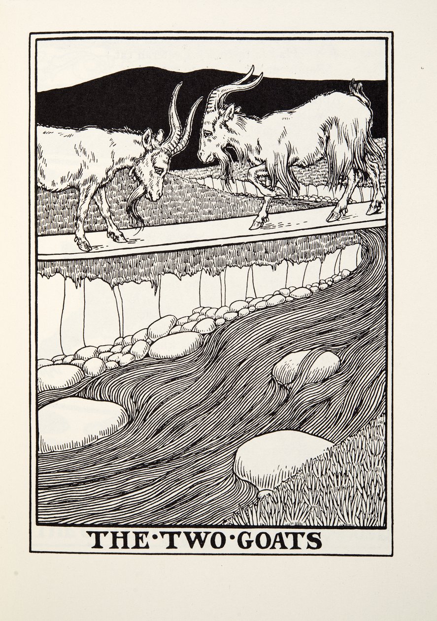 The Two Goats, fra Fontaine Fables, pub. 1905 af Percy J. Billingshurst