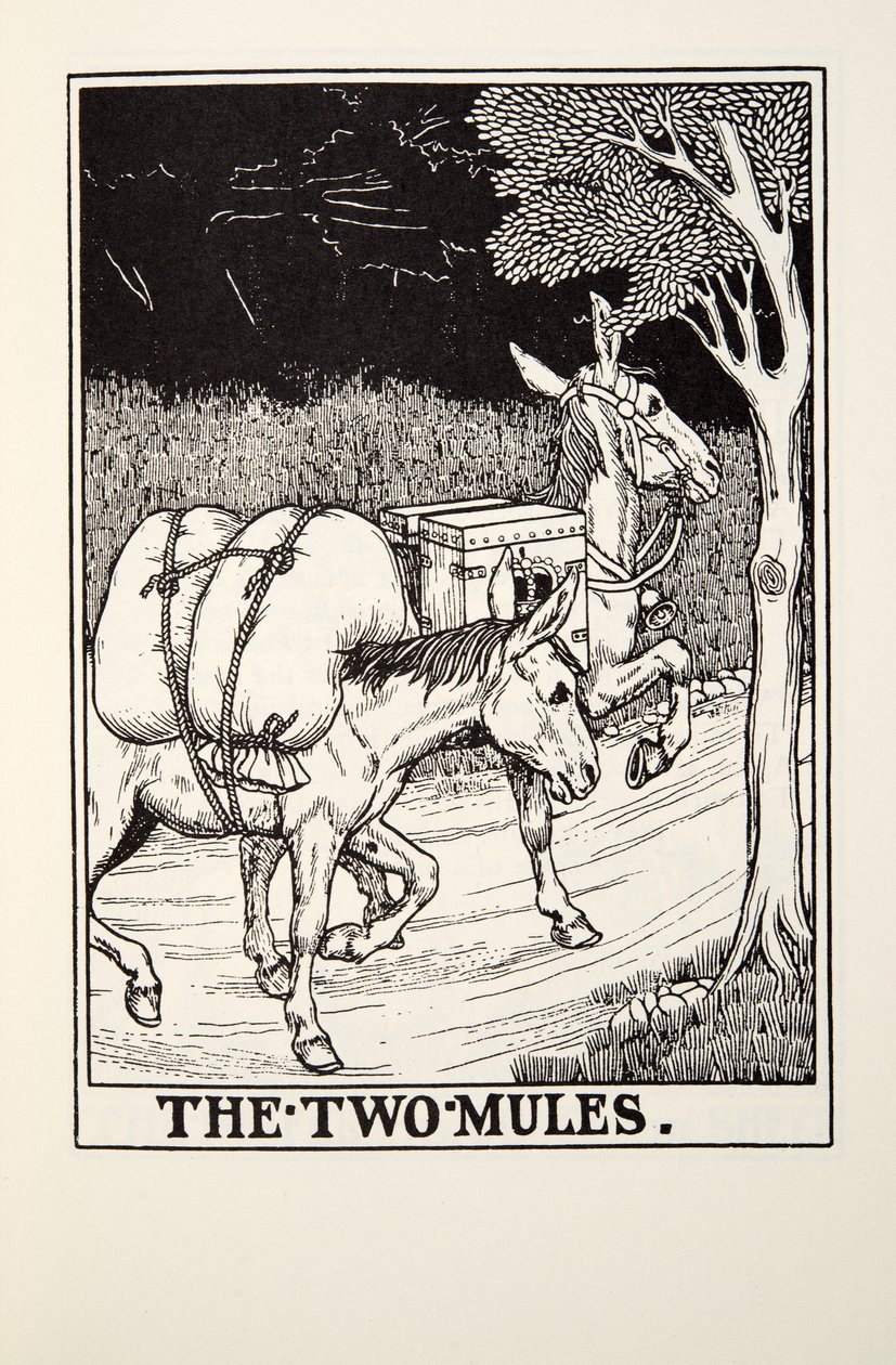 The Two Mules, fra Fontaine Fables, pub. 1905 af Percy J. Billingshurst