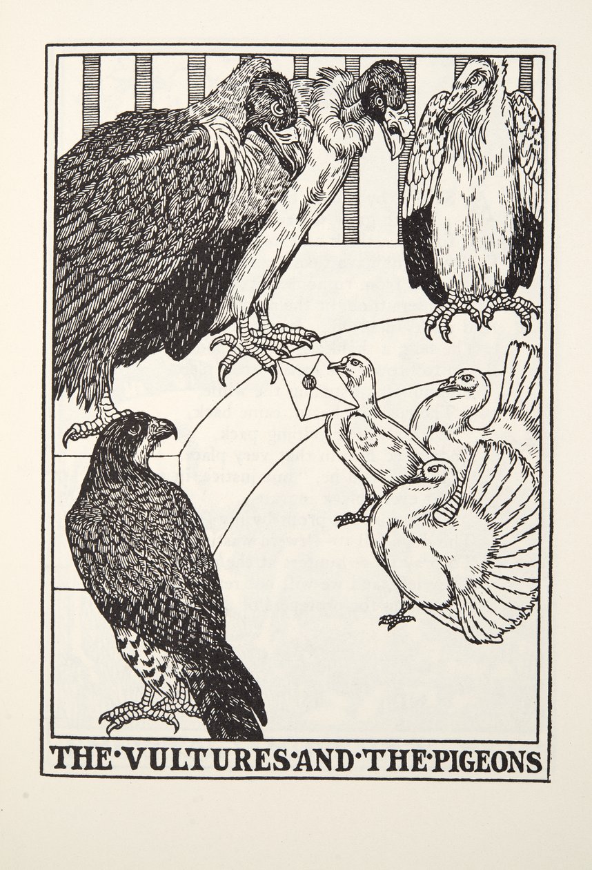 The Vultures and the Pigeons, fra Fontaine Fables, pub. 1905 af Percy J. Billingshurst