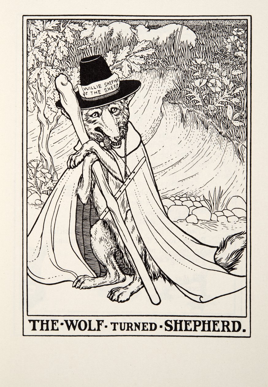 The Wolf Turned Shepherd, fra Fontaine Fables, pub. 1905 af Percy J. Billingshurst