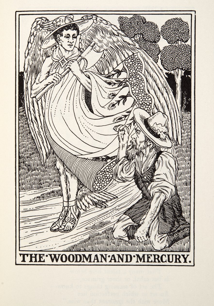 The Woodman and Mercury, fra Fontaine Fables, pub. 1905 af Percy J. Billingshurst