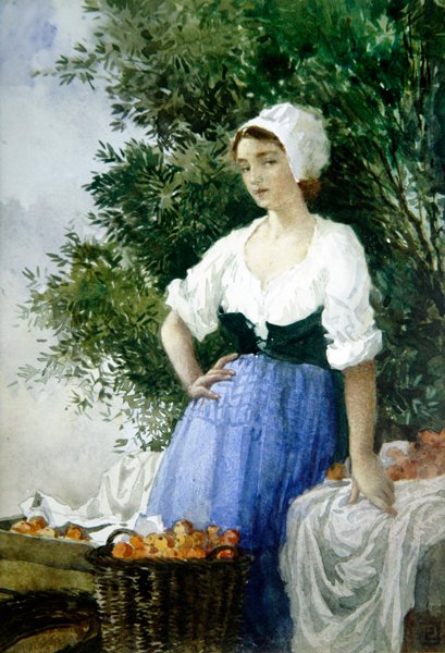 The Orange Seller (akvarel på papir) af Percy Lancaster